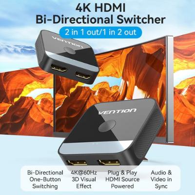 Picture of Vention   2-Port   HDMI™   Bi-Direction   4K   Switcher   Black   ABS   Type-Black