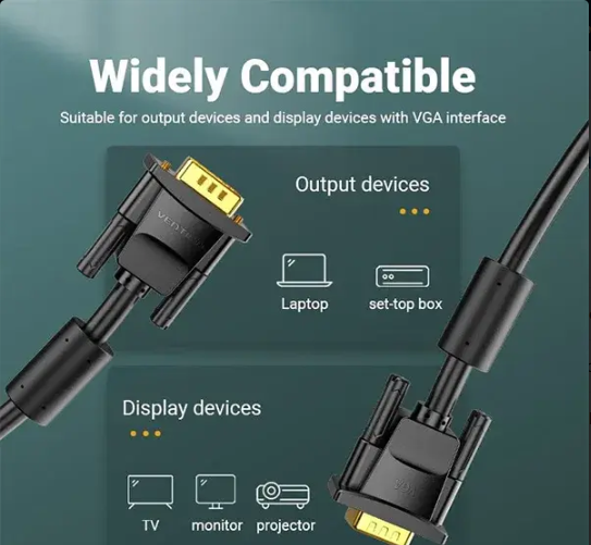 Picture of VENTION VGA(3+6,1y warranty) Male to Male with ferrite cores 3 Meter/9.84 feet Best quality VGA Cable-Black