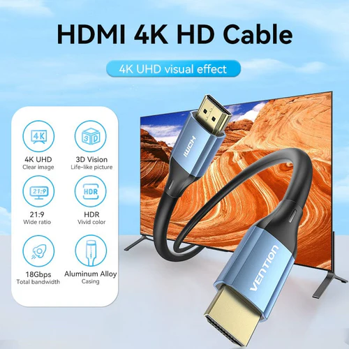 Picture of VENTION ALHSG Aluminum Alloy Type (1.5M/4.9 Feet,1Y Warranty) Blue HDMI Male to Male 4K HD Cable-Blue