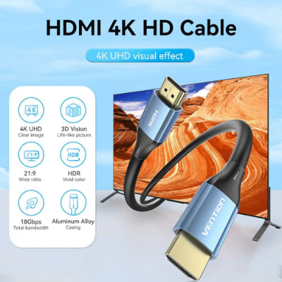 Picture of VENTION ALHSG Aluminum Alloy Type (1.5M/4.9 Feet,1Y Warranty) Blue HDMI Male to Male 4K HD Cable-Blue