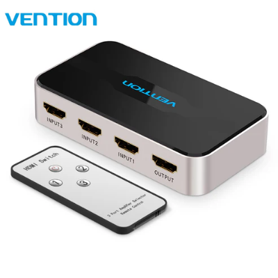 Picture of Vention (AFFH0)  3 in 1 out HDMI Switcher 4K 30Hz Aluminum Alloy Splitter 5V/1A with Remote Control Female to Female Grey Switcher-Grey