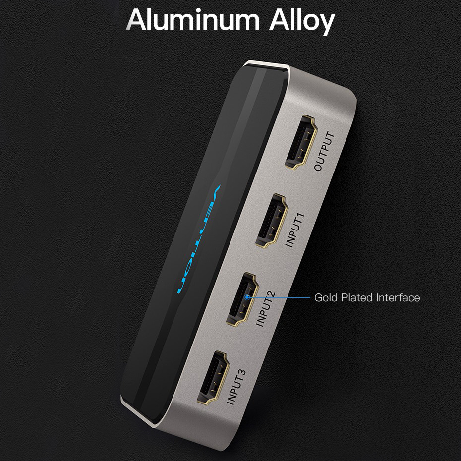 Picture of Vention (AFFH0)  3 in 1 out HDMI Switcher 4K 30Hz Aluminum Alloy Splitter 5V/1A with Remote Control Female to Female Grey Switcher-Grey
