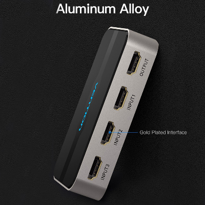 Picture of Vention (AFFH0)  3 in 1 out HDMI Switcher 4K 30Hz Aluminum Alloy Splitter 5V/1A with Remote Control Female to Female Grey Switcher-Grey