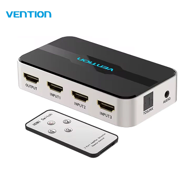 Picture of Vention   (AFJH0) 3 in 1 out HDMI Switcher 4k 30Hz Aluminum Alloy Remote Controlled Splitter with TOSLINK and Audio Port-Grey