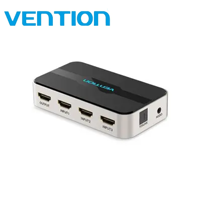 Picture of Vention   (AFJH0) 3 in 1 out HDMI Switcher 4k 30Hz Aluminum Alloy Remote Controlled Splitter with TOSLINK and Audio Port-Grey