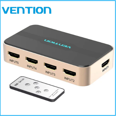 Picture of Vention  (ACDG0) 5 in 1 out HDMI Switcher Aluminum Alloy 4K 30Hz with Remote Control and DC 5V/1A Power Supply Cable