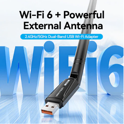 Picture of Vention AX900(5dBi antenna,5GHz 600MBPS,1Y warranty) USB Wi-Fi Dual Band Adapter With High Gain Antenna Black-Black