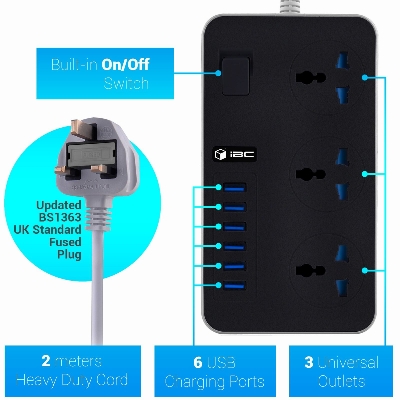 Picture of AUTO MAX POWER STRIP MH-T09 6USB,  USB charger with MULTI SCOKET - 3.1A & 3 MULTI SCOKET- charger & multi socket