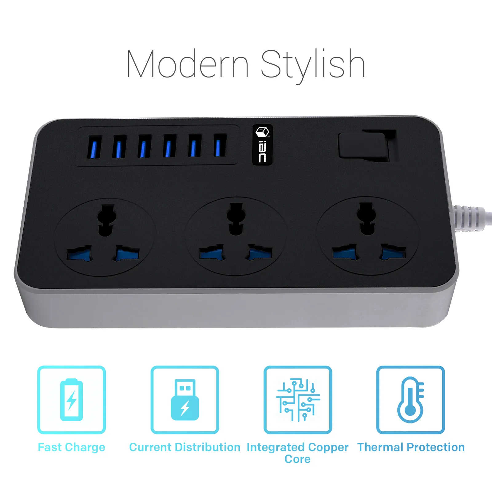 Picture of AUTO MAX POWER STRIP MH-T09 6USB,  USB charger with MULTI SCOKET - 3.1A & 3 MULTI SCOKET- charger & multi socket