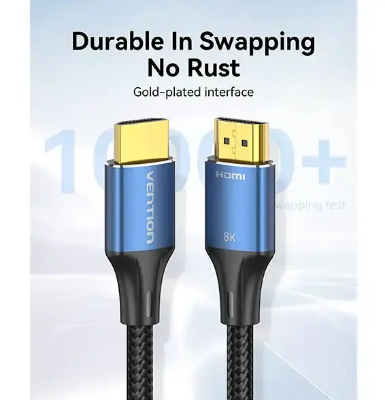 Picture of VENTION 8k ALGLG Cotton Braided HDMI-A Male to Male HD Cable 8K 1.5M 4.92 feet Blue Aluminum Alloy Type 8k 60Hz HDMI Cable-Blue