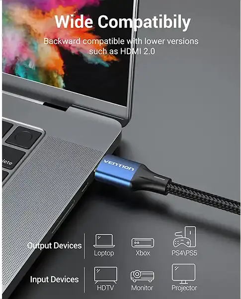 Picture of VENTION 8k ALGLG Cotton Braided HDMI-A Male to Male HD Cable 8K 1.5M 4.92 feet Blue Aluminum Alloy Type 8k 60Hz HDMI Cable-Blue