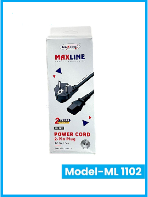 Picture of Maxline 16 Ampere 2 Pin Plug Power Cord ( Model: ML-1102 -3250 Watt )for Rice cooker, Wait Scall & Various Types of Electronics Device-Black