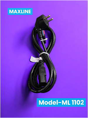 Picture of Maxline 16 Ampere 2 Pin Plug Power Cord ( Model: ML-1102 -3250 Watt )for Rice cooker, Wait Scall & Various Types of Electronics Device-Black