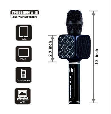 Picture of Magic Bluetooth Karaoke Microphone SU.YOSD , Wireless Professional Speaker Handheld Microphone SD Card,  with USB Colorful Neon Lights (Black)