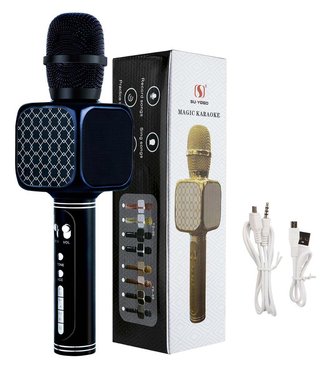 Picture of Magic Bluetooth Karaoke Microphone SU.YOSD , Wireless Professional Speaker Handheld Microphone SD Card,  with USB Colorful Neon Lights (Black)