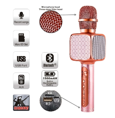 Picture of Professional Wireless, Speaker, Recorder & Microphone Handheld, Magic Bluetooth Karaoke Microphone (Rose Gold)