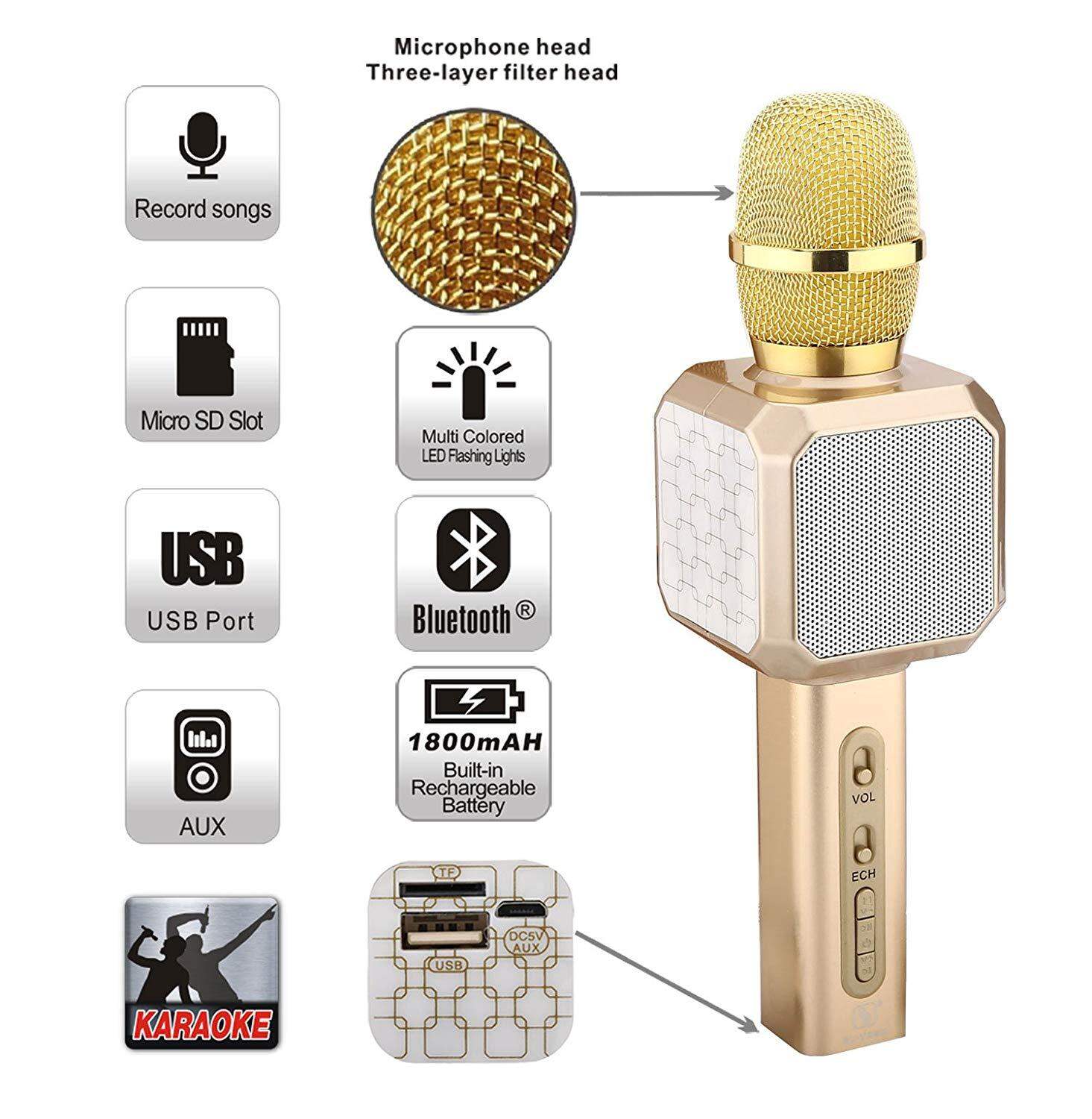 Picture of Bluetooth Karaoke Microphone Wireless Professional Speaker Handheld Microphone (Gold)