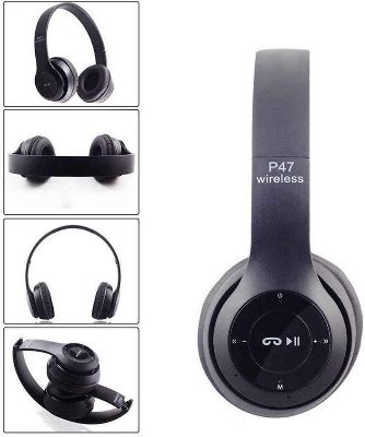 Picture of Wireless, Bluetooth, Fold-able, P47 Headphones Noise Canceling MP3/MP4/FM Player with SD Card Slot for Easy Travel - Headphone - Headphone (Black)