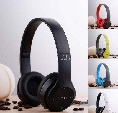 Picture of Wireless, Bluetooth, Fold-able, P47 Headphones Noise Canceling MP3/MP4/FM Player with SD Card Slot for Easy Travel - Headphone - Headphone (Black)