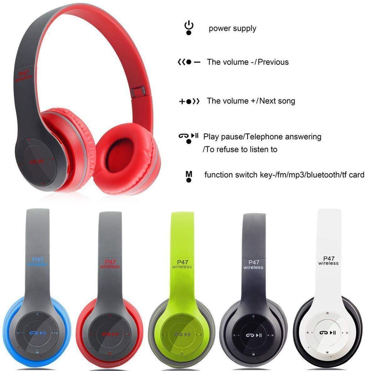 Picture of Wireless, Bluetooth, Fold-able, P47 Headphones Noise Canceling MP3/MP4/FM Player with SD Card Slot for Easy Travel - Headphone - Headphone (White)