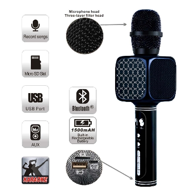 Picture of Wireless USB Recording Microphone Portable Karaoke  Voice Changer, Cellphone/Mobile Karaoke Player Support USB/TF MP3 Player and Bluetooth (Black)