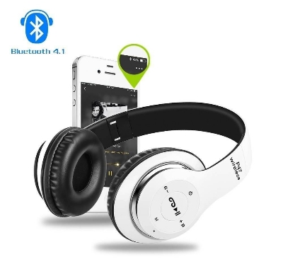 Picture of P47 Bluetooth Over Ear Foldable Headset With Microphone Stereo Earphones 3.5Mm Audio Support Fm Radio Tf For Pc Tv Smart Phones & Tablets (White)