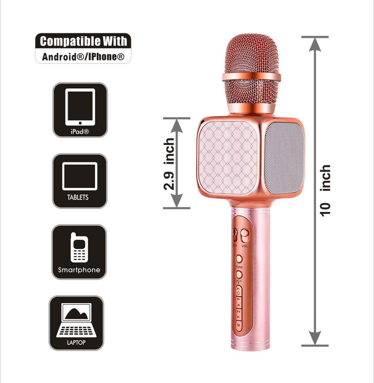 Picture of Wireless Bluetooth Microphone Speaker Karaoke USB KTV Mobile Player MIC Speaker Recording Gold (Gold)