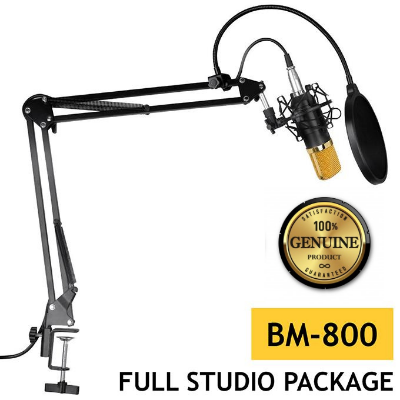 Picture of BM800 Condenser Microphone Full Studio Package Microphone BM 800 Set Record Studio Equipment Mic Kit with Adjustable Arm Stand Pop Filter Foam Cap kit (Black)