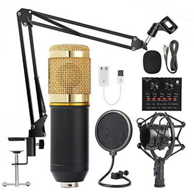 Picture of BM800 Condenser Microphone Full Studio Package Microphone BM 800 Set Record Studio Equipment Mic Kit with Adjustable Arm Stand Pop Filter Foam Cap kit (BM800, V8)