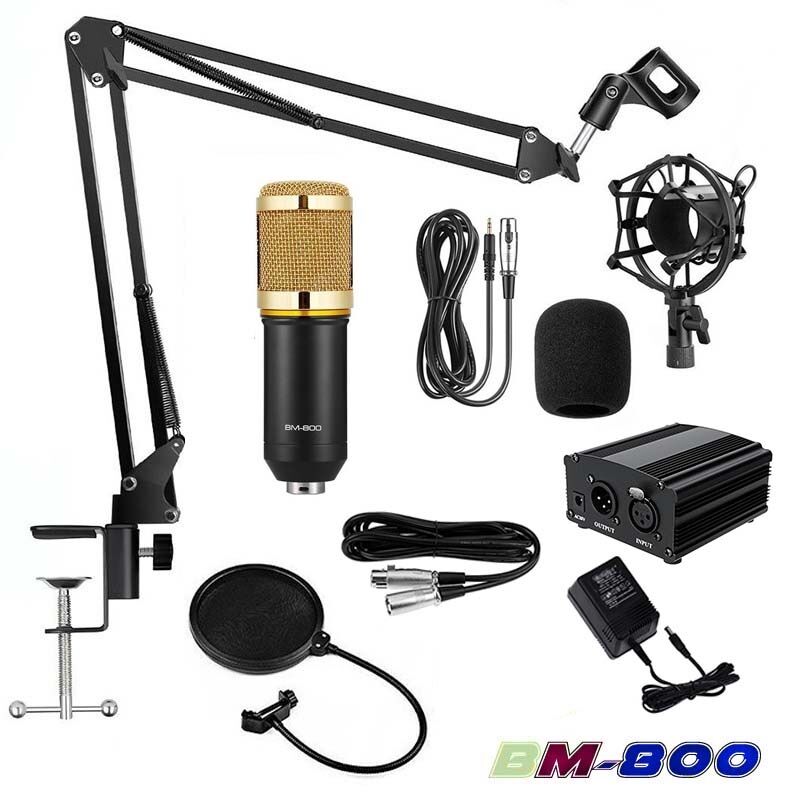 Picture of [Big Promotion] BM-800 Professional Condenser Microphone-K Song, Live Streaming Microphone Set Record Studio Equipment Mic Kit with Adjustable Arm Stand Pop Filter Foam Cap kit (Bm 800 & Phantom)