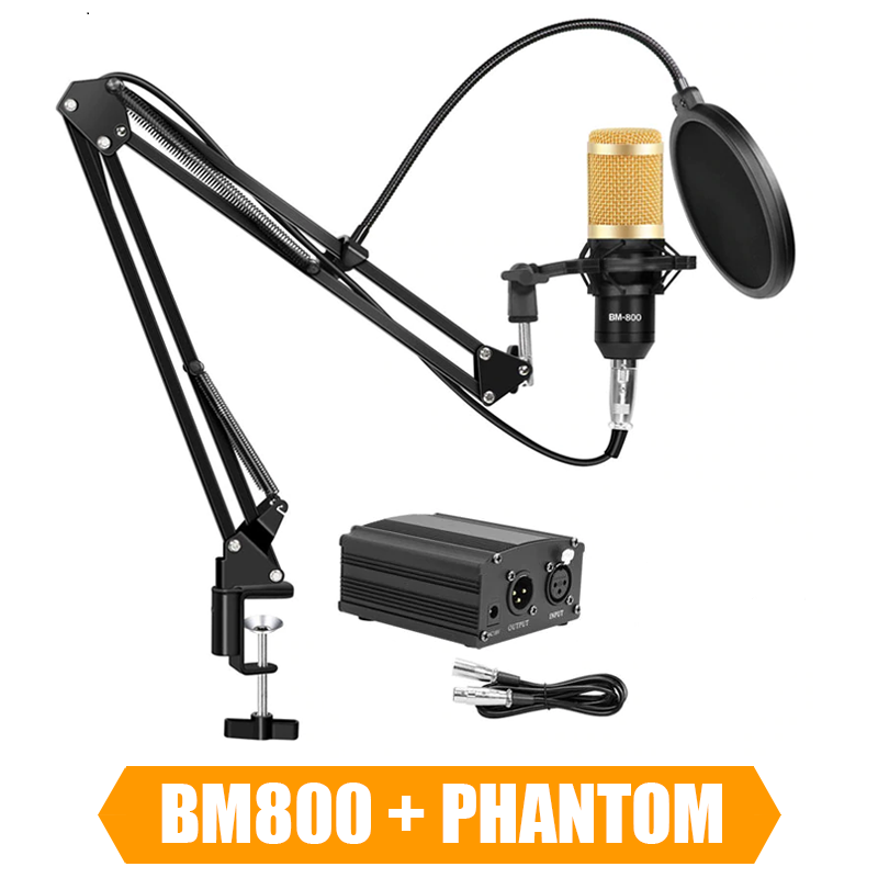 Picture of [Big Promotion] BM-800 Professional Condenser Microphone-K Song, Live Streaming Microphone Set Record Studio Equipment Mic Kit with Adjustable Arm Stand Pop Filter Foam Cap kit (Bm 800 & Phantom)