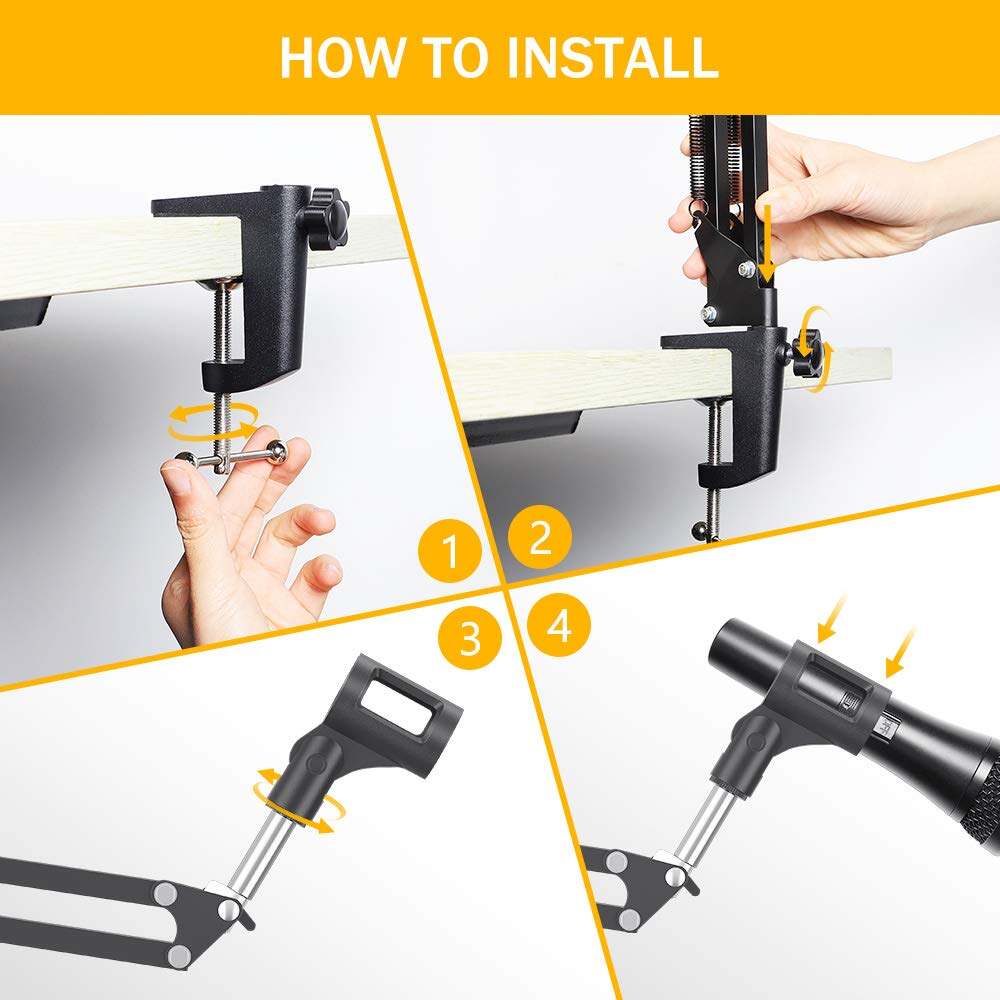 Picture of Professional Recordng Microphone Stand high quality steel frame, ABS plastic clip Mic holder Black (Black)
