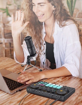 Picture of MAONO CASTER Lite Live Streaming Bundle: All-In-One Podcast Production Studio Comes With Digital Audio Interface+ Condenser Mic+ Headphone (Black)