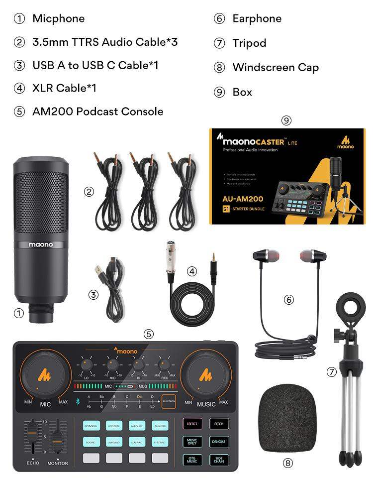 Picture of MAONO CASTER Lite Live Streaming Bundle: All-In-One Podcast Production Studio Comes With Digital Audio Interface+ Condenser Mic+ Headphone (Black)