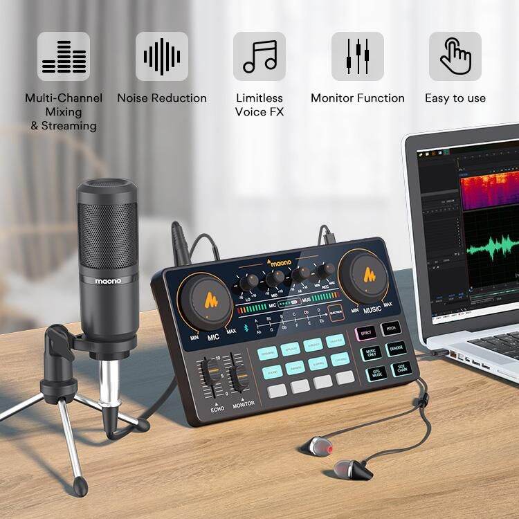 Picture of MAONO CASTER Lite Live Streaming Bundle: All-In-One Podcast Production Studio Comes With Digital Audio Interface+ Condenser Mic+ Headphone (Black)