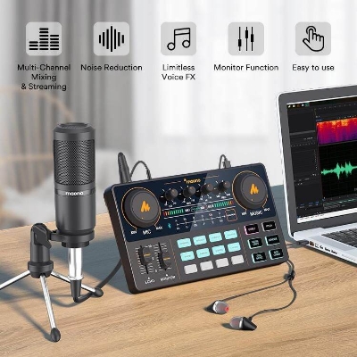 Picture of MAONO CASTER Lite Live Streaming Bundle: All-In-One Podcast Production Studio Comes With Digital Audio Interface+ Condenser Mic+ Headphone (Black)