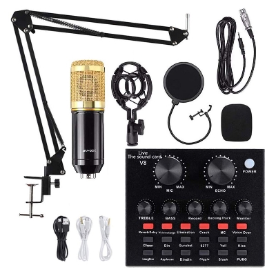 Picture of BM800  Professional Condenser Studio Record Microphone With Sound Card Live Microphone Package Phone & Computer (Gold)
