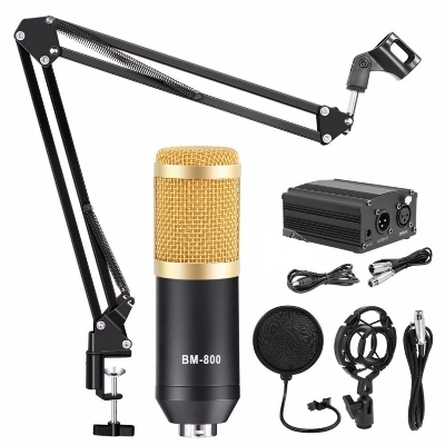 Picture of BM800  Professional Condenser Studio Record Microphone With Sound Card Live Microphone Package Phone & Computer (BM800 & Phantom)