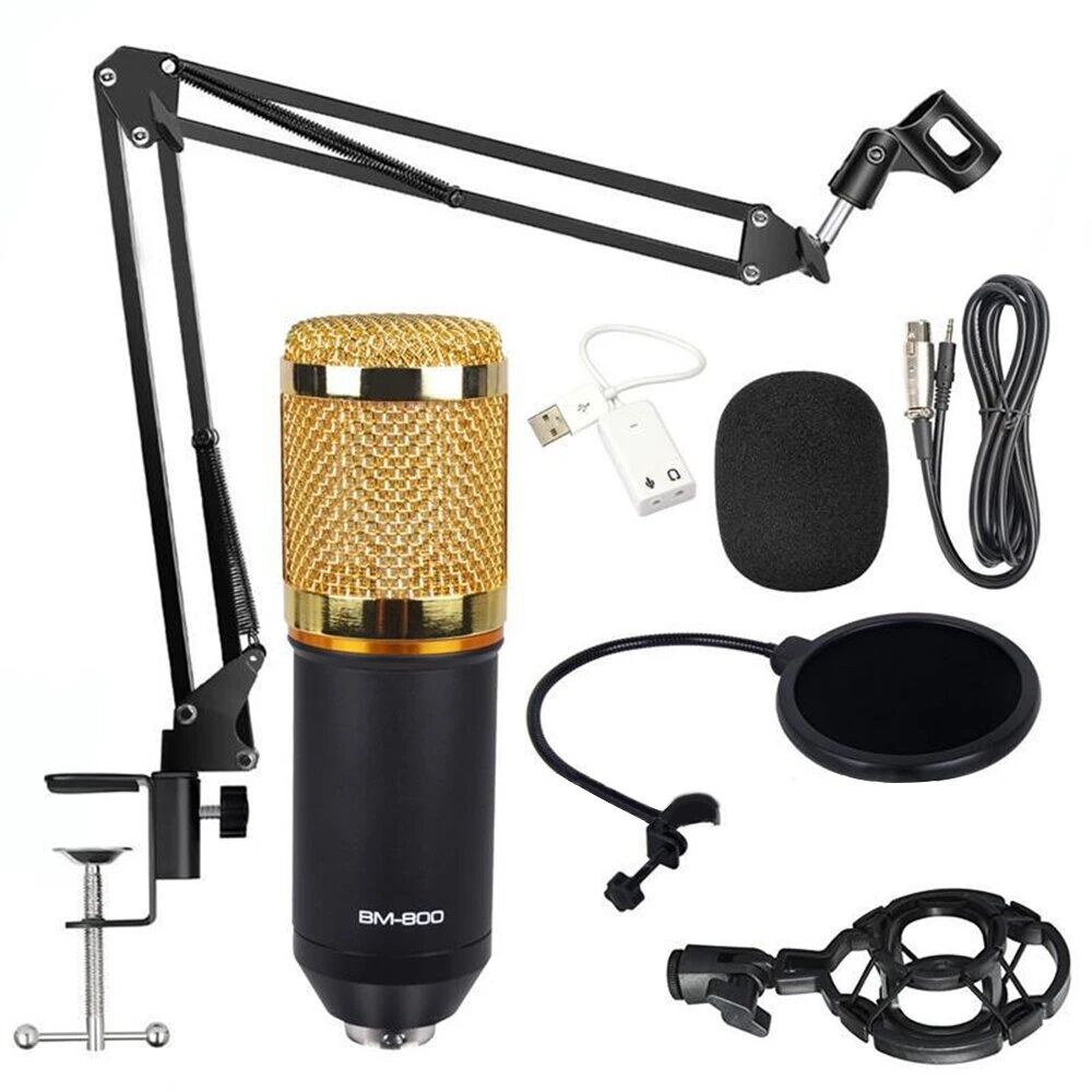Picture of BM800  Professional Condenser Studio Record Microphone With Sound Card Live Microphone Package Phone & Computer (Bm 800 Set)