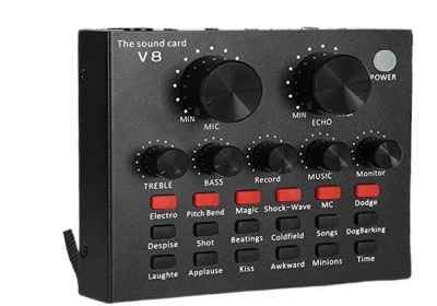 Picture of Audio Mixer Karaoke Sound Card Digital Effects Net Red Live Streaming Audio Interface with 12 Electric Sounds 12 Sound Effects 3 Tones for TV PC smart phone (Black)