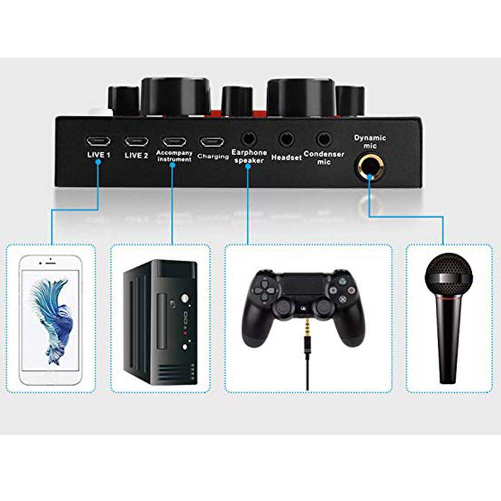 Picture of Audio Mixer Karaoke Sound Card Digital Effects Net Red Live Streaming Audio Interface with 12 Electric Sounds 12 Sound Effects 3 Tones for TV PC smart phone (Black)