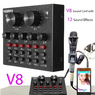 Picture of Audio Mixer Karaoke Sound Card Digital Effects Net Red Live Streaming Audio Interface with 12 Electric Sounds 12 Sound Effects 3 Tones for TV PC smart phone (Black)