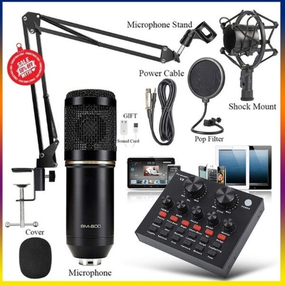 Picture of BM 800 Microphone Condenser Sound Record Microphone With V8 Sound Card For Radio Broadcasting Singing Record KTV Karaoke Microphone (Gold)