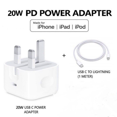 Picture of i-Phone 12Pro Max 20W USB-C Power Adapter With USB-C to Lighting Cable (3 Pin) 1m (White,Apple)