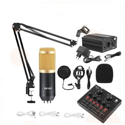 Picture of BM800 Microphone Kit Condenser Sound Recordng Microphone With Phantom Power  & Sound Card V8 For Radio Broadcasting Singing  KTV Karaoke Mic (Gold)