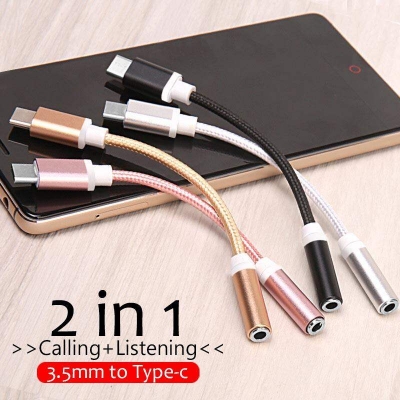 Picture of Converter, OTG, Splitter, 3.5mm, 5.5mm, Type-C, Type Micro USB, AUX Cable - Cable Protector (Aux to type C)