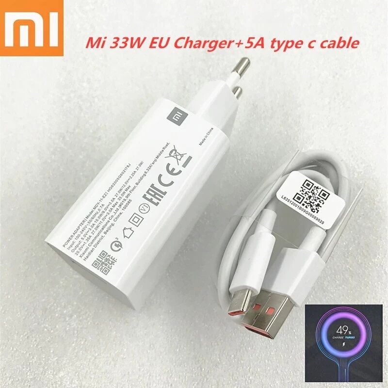 Picture of Xiaomi 33Watt, 30Watt, 27Watt EU Turbo Fast Charger QC4.0/ 3.0 Adapter 100cm 5A type c cable for Mi 11 10 9 10T pro 5G 9T Pro Redmi K30S Note9S (33 Watt,XIAOMI)