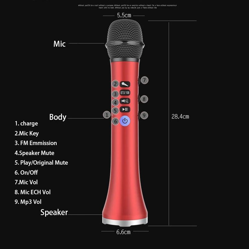 Picture of Wireless Bluetooth Karaoke Microphone L-698: Sing Along Anywhere with Built-In Speaker & FM Radio - Unleash Your Inner Performer (Red)