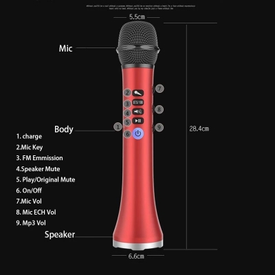 Picture of Wireless Bluetooth Karaoke Microphone L-698: Sing Along Anywhere with Built-In Speaker & FM Radio - Unleash Your Inner Performer (Red)