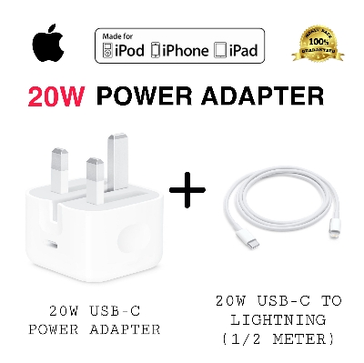Picture of i-phone 12 Max 20W USB-C Power Adapter USB -C to Lightning Cable (White)